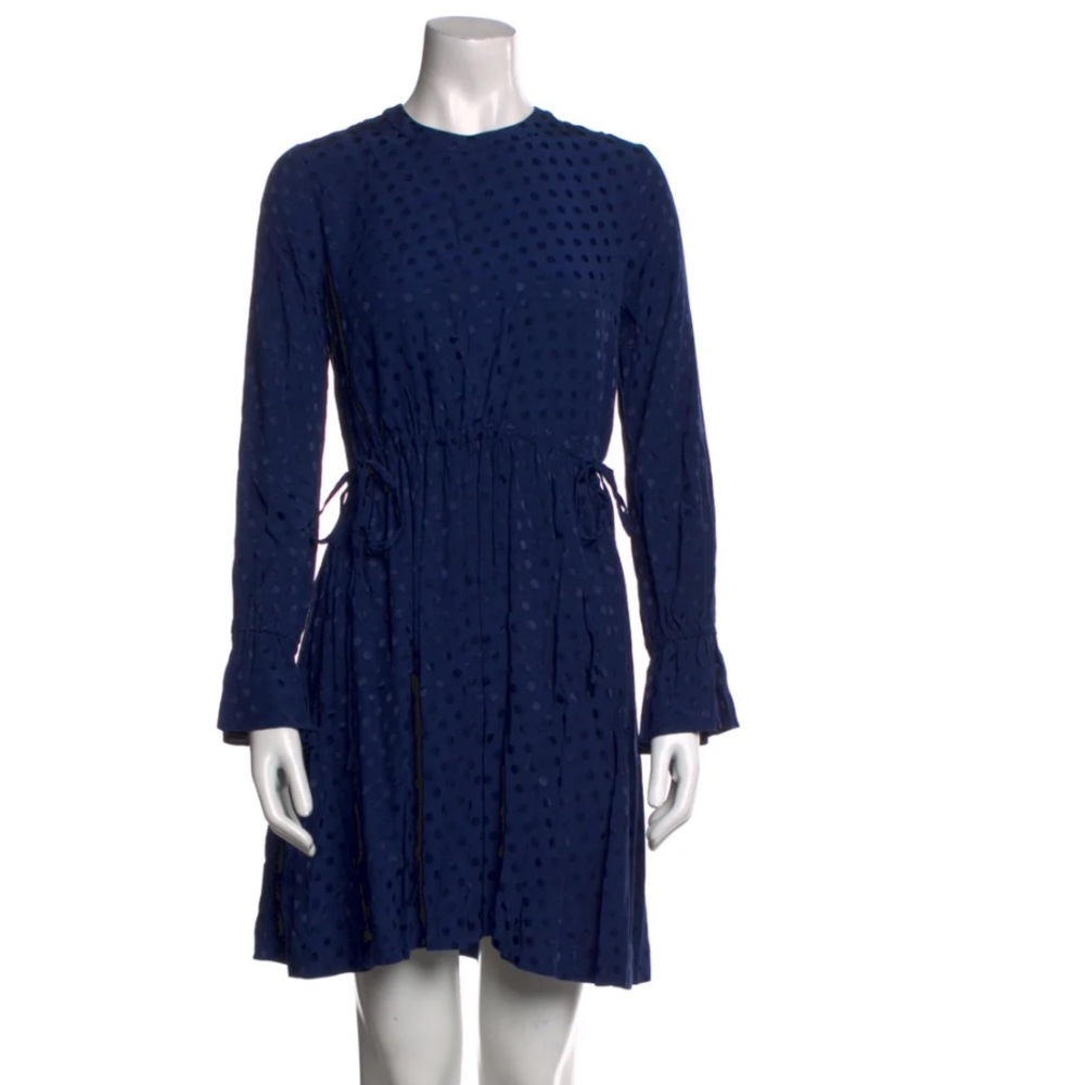Sandro Paris navy polka dot mini dress fit and flare long sleeve